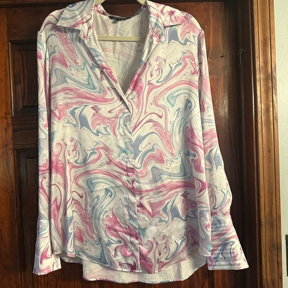 Women's Swirl Patterned Blouse - Pink and Blue. 100 percent silk - Picture 1 of 6